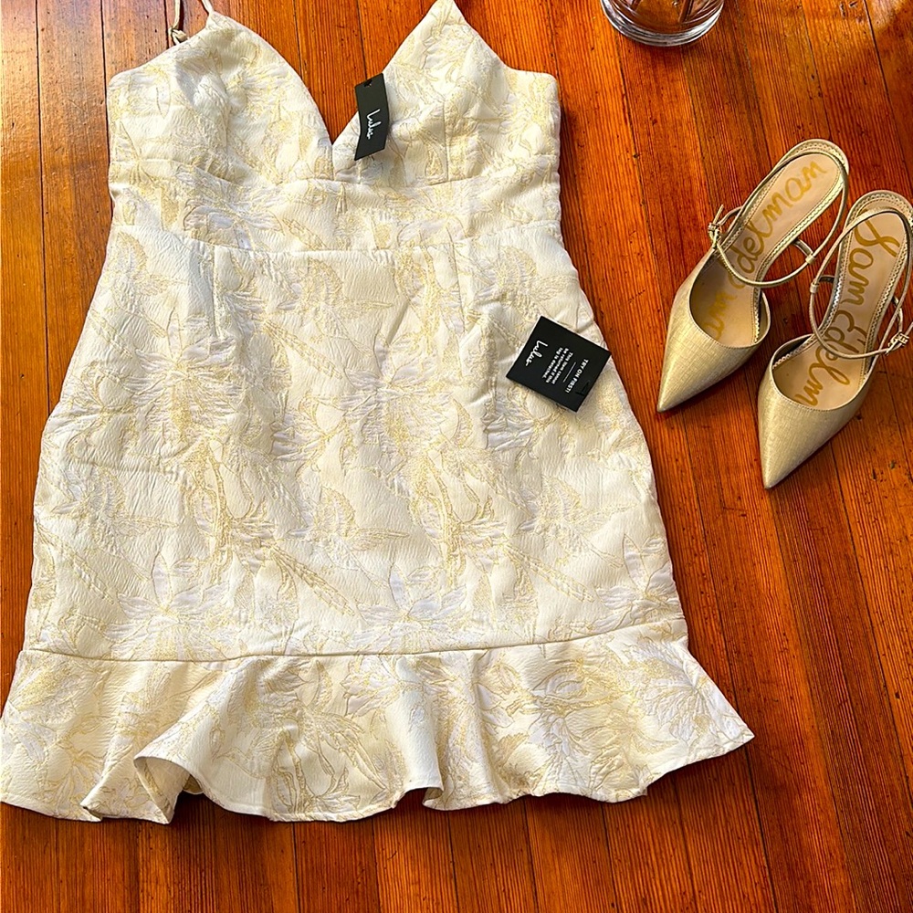 Lulu’s Cream and Gold knee length cocktail/Prom/wedding/dinner dress…
